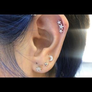 Sterling Silver Star Garnet Cartilage Stud